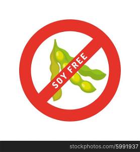 Soy free logo. Soy free logo with soybean in red stop sign vector illustration