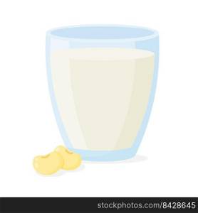 Soy milk with soy beans poured into a clear glass for drinking in the morning. Health care concept