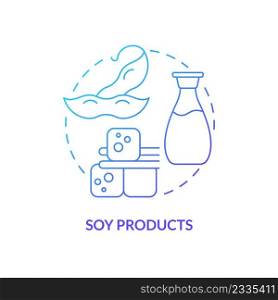 Soy products blue gradient concept icon. Key bone health nutrients abstract idea thin line illustration. Replacing animal protein. Isolated outline drawing. Myriad Pro-Bold font used. Soy products blue gradient concept icon