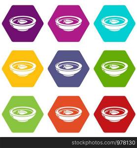 Soy sauce plate icons 9 set coloful isolated on white for web. Soy sauce plate icons set 9 vector