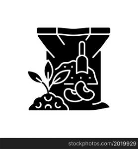 Soybean meal black glyph icon. Organic supplement. Rich in phosphorus, calcium. Powder additive for ground. Protein, minerals. Silhouette symbol on white space. Vector isolated illustration. Soybean meal black glyph icon