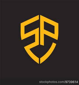 SP letter logo in shield shape, vector design symbol template