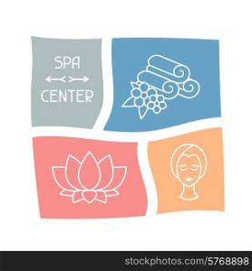 Spa and recreation background with icons in linear style.. Spa and recreation background with icons in linear style