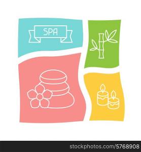Spa and recreation background with icons in linear style.. Spa and recreation background with icons in linear style