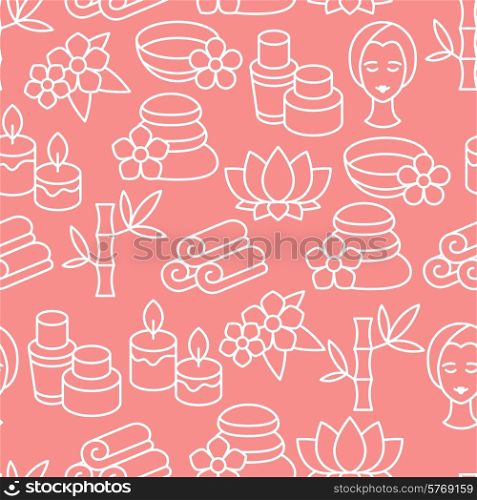Spa and recreation seamless pattern with icons in linear style.. Spa and recreation seamless pattern with icons in linear style
