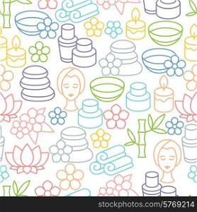 Spa and recreation seamless pattern with icons in linear style.. Spa and recreation seamless pattern with icons in linear style