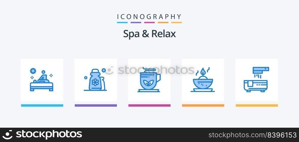 Spa And Relax Blue 5 Icon Pack Including bathroom. candle in bowl. relaxation. candle. wellness. Creative Icons Design