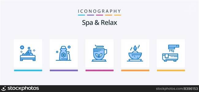 Spa And Relax Blue 5 Icon Pack Including bathroom. candle in bowl. relaxation. candle. wellness. Creative Icons Design