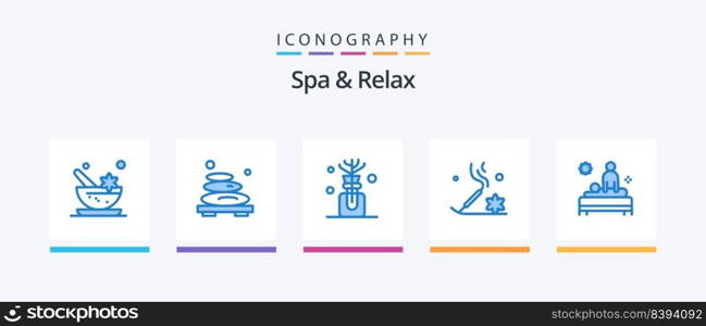 Spa And Relax Blue 5 Icon Pack Including body. relaxation. stone. incense stick. aromatherapy. Creative Icons Design