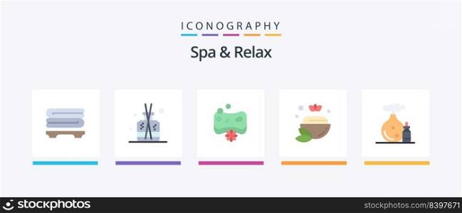 Spa And Relax Flat 5 Icon Pack Including bottle. aroma. face. green. bowl. Creative Icons Design