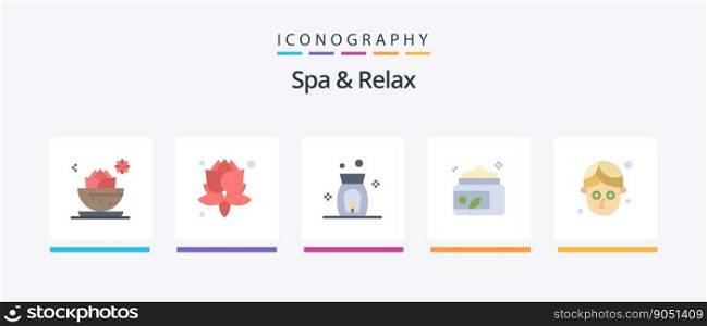 Spa And Relax Flat 5 Icon Pack Including mask. cucumber. aroma. spa. lotion. Creative Icons Design