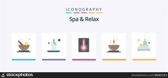Spa And Relax Flat 5 Icon Pack Including . massage. temperature measurement. care. back. Creative Icons Design