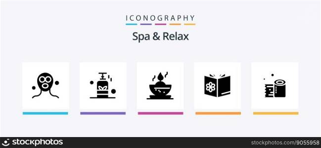 Spa And Relax Glyph 5 Icon Pack Including bowl . oil . candle in bowl. bowl. Creative Icons Design