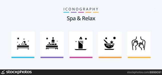 Spa And Relax Glyph 5 Icon Pack Including cosmetics . care . light. candle. Creative Icons Design