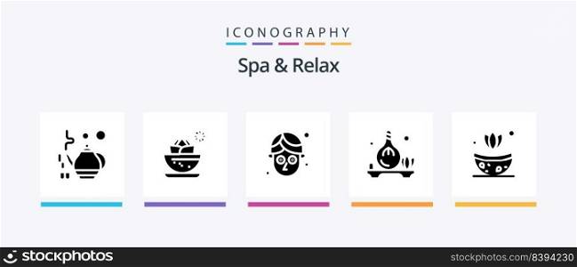 Spa And Relax Glyph 5 Icon Pack Including spa . herb . spa . facial. Creative Icons Design