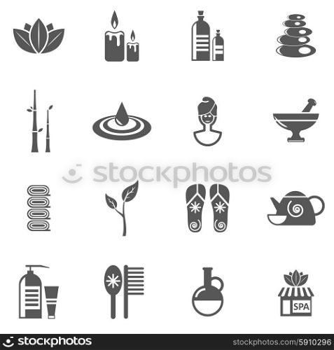 Spa And Relax Icons Set . Spa and relax black white icons set with massage face and skin care flat isolated vector illustration
