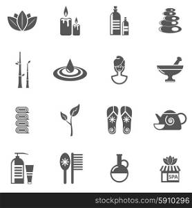 Spa And Relax Icons Set . Spa and relax black white icons set with massage face and skin care flat isolated vector illustration