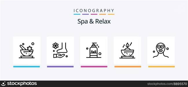 Spa And Relax Line 5 Icon Pack Including back. facial mask. shower. cosmetics. towel. Creative Icons Design