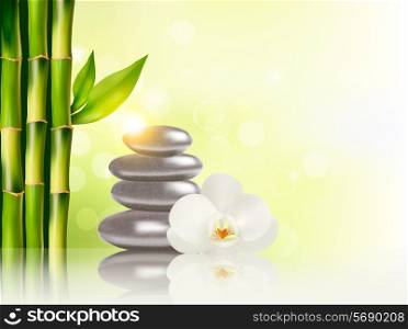 Spa background with bamboo and stones.Vector