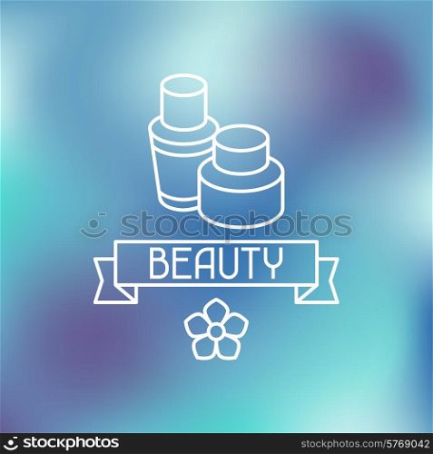 Spa beauty label on abstract blurred background.. Spa beauty label on blurred background