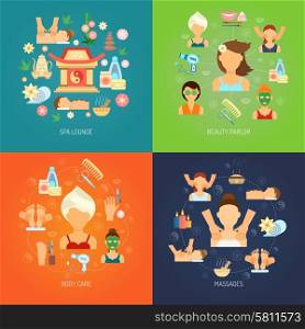 Spa design concept set with body care and massage flat icons isolated vector illustration. Spa Flat Set