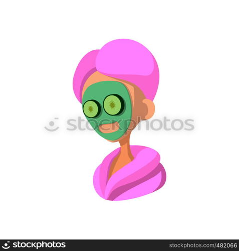 Spa facial clay mask cartoon icon on a white background. Spa facial clay mask cartoon icon