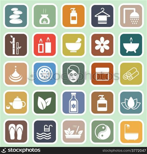 Spa flat icons on green background, stock vector