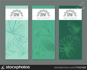 Spa flyers. Health luxury wellness products for hotel resort brochure with plants organic decor vector promotion card templates. Spa flyers. Health luxury wellness products for hotel resort brochure with plants organic decor vector templates