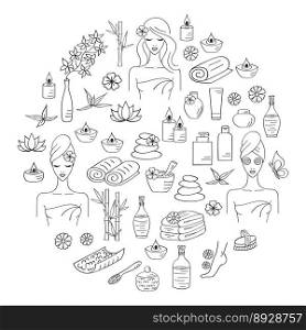 Spa hand drawn doodle icons vector image