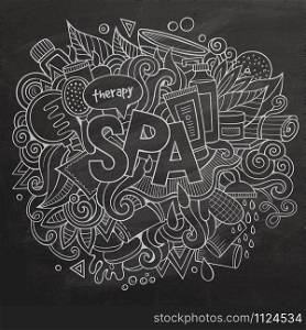 Spa hand lettering and doodles elements and symbols background. Vector hand drawn illustration. Spa hand lettering and doodles elements illustration