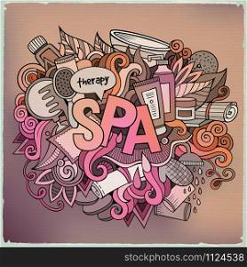 Spa hand lettering and doodles elements and symbols background. Vector hand drawn illustration. Spa hand lettering and doodles elements illustration
