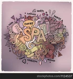 Spa hand lettering and doodles elements background. Vector illustration