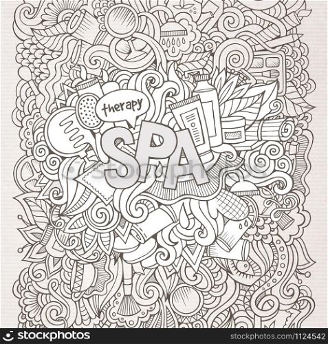 Spa hand lettering and doodles elements background. Vector illustration. Spa hand lettering and doodles elements background.