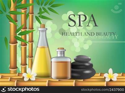 Spa, health and beauty lettering with accessories composition. Spa salon advertising poster design. Typed text, calligraphy. For leaflets, flyers, brochures, posters or banners.