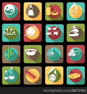 Spa healthcare salon herbal therapy relax beauty care products flat icons set isolated vector illustration