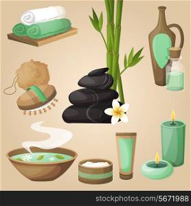 Spa healthcare salon therapy relax natural products beauty care icons set isolated vector illustration