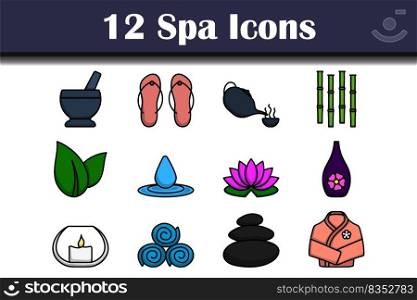 Spa Icon Set. Editable Bold Outline With Color Fill Design. Vector Illustration.