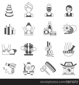 Spa icons black set with body and facial skin treatment isolated vector illustration. Spa Icons Black Set