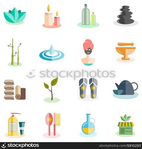Spa Icons Set . Spa and beauty icons set with relax and cosmetics flat isolated vector illustration