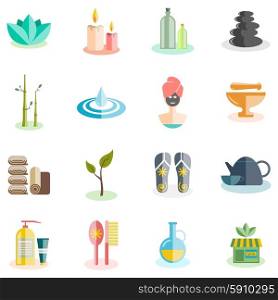 Spa Icons Set . Spa and beauty icons set with relax and cosmetics flat isolated vector illustration