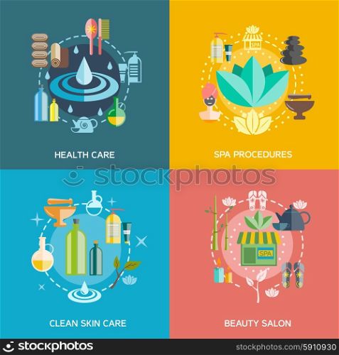 Spa Icons Set. Spa icons set with health care spa procedures skin care and beauty salon symbols flat isolated vector illustration