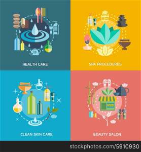 Spa Icons Set. Spa icons set with health care spa procedures skin care and beauty salon symbols flat isolated vector illustration