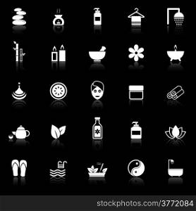 Spa icons with reflect on black background, stock vector