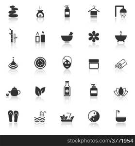 Spa icons with reflect on white background, stock vector