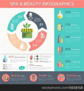 Spa Infographic Set. Spa and wellness infographic set with health and natural cosmetics symbols flat vector illustration