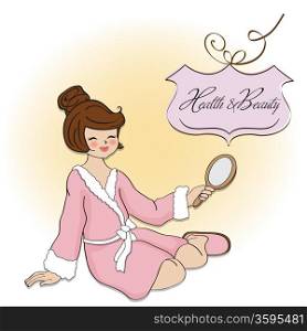 spa lady who looks into a mirror, vector illustration