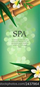 Spa lettering, bamboo and flowers. Spa salon advertising poster design. Typed text, calligraphy. For leaflets, flyers, brochures, posters or banners.