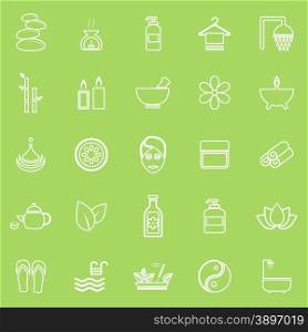 Spa line icons on green background, stock vector