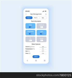 Spa management app smartphone interface vector template. Mobile app page design layout. Ethernet or wireless controller connection from anywhere screen. Flat UI for application. Phone display. Spa management app smartphone interface vector template