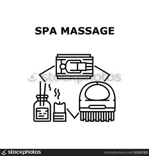 Spa Massage Vector Icon Concept. Spa Massage Accessories And Aromatherapy Aromatic Candle And Fragrance. Beauty Salon Body Healthy Treatment Procedure And Relaxation Black Illustration. Spa Massage Vector Concept Black Illustration